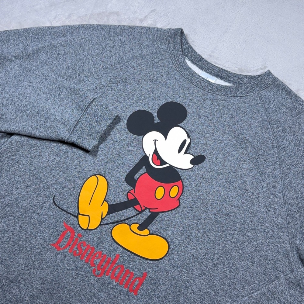 Disney Disneyland Sweatshirt Unisex XL Gray Mickey Mouse Raglan Pullover Fleece